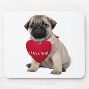 Love Pug Puppy Dog with Heart  Mousepad