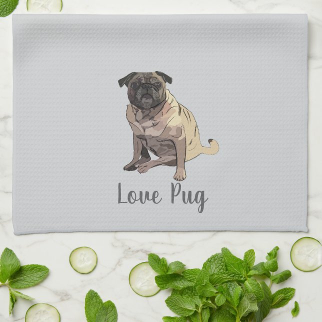 Love Pug Tea Towel (Folded)