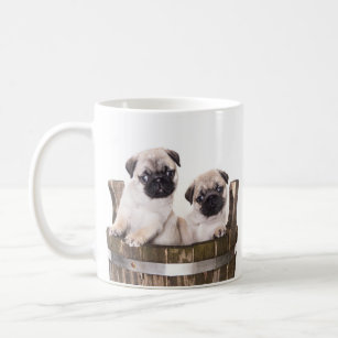 Love Pugs Puppy Dogs in Wooden Crate Barrel Coffee Coffee Mug