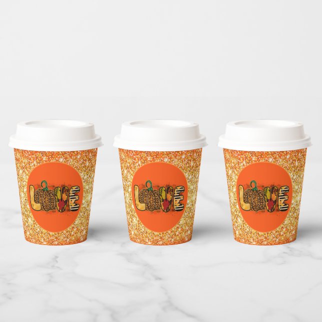 Love Pumpkin Autumn Customise Colour Paper Cups (Multi)