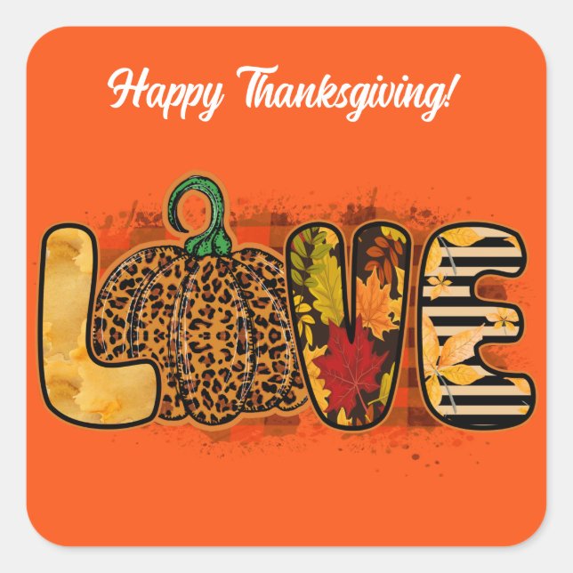 Love Pumpkin Autumn Customise Square Sticker (Front)
