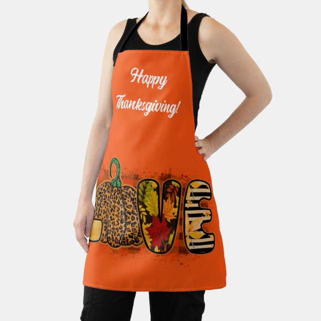 Love Pumpkin Autumn Customise Text and Colour Apron (Insitu)