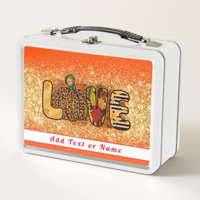 Love Pumpkin Autumn Customise Text and Colour Metal Lunch Box (Front)
