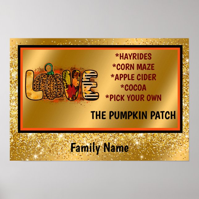 Love Pumpkin Autumn Customise Text and Colour Poster (Front)