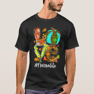 LOVE Pumpkin Leopard Syringe Nurse Life Fall Thank T-Shirt