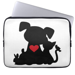 Love Puppy and Kitten Silhouette Laptop Sleeve
