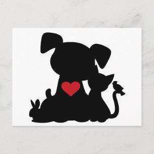 Love Puppy and Kitten Silhouette Postcard