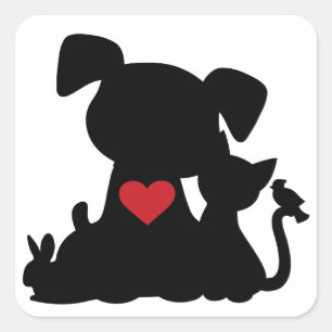 Love Puppy and Kitten Silhouette Square Sticker
