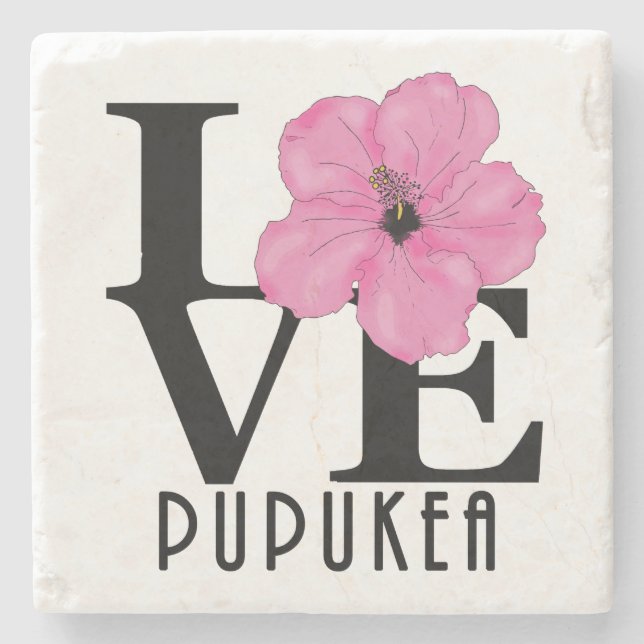 LOVE Pupukea Pink Stone Coaster (Front)