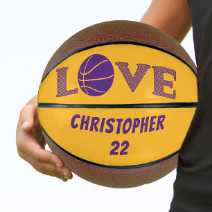 LOVE Purple and Golden Yellow Personalised Basketball