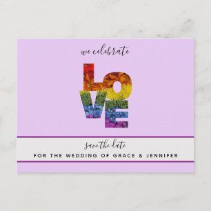 LOVE Purple Themed Same-Sex Wedding Save the Date Postcard