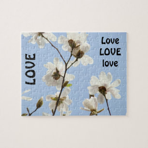 LOVE puzzle gifts Blue Sky White Magnolia Flowers