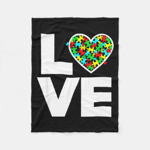 Love Puzzle Piece Cute Heart World Autism Awarenes Fleece Blanket