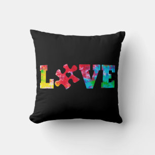 LOVE Puzzle Pieces Heart Autism Awareness Tie Dye Cushion