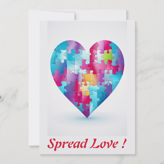 Love Puzzle Rainbow Heart 3 Personalised Holiday Card (Front)