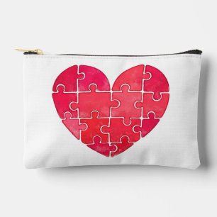 Love puzzle solved, red puzzle heart accessory pouch