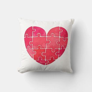 Love puzzle solved, red puzzle heart cushion