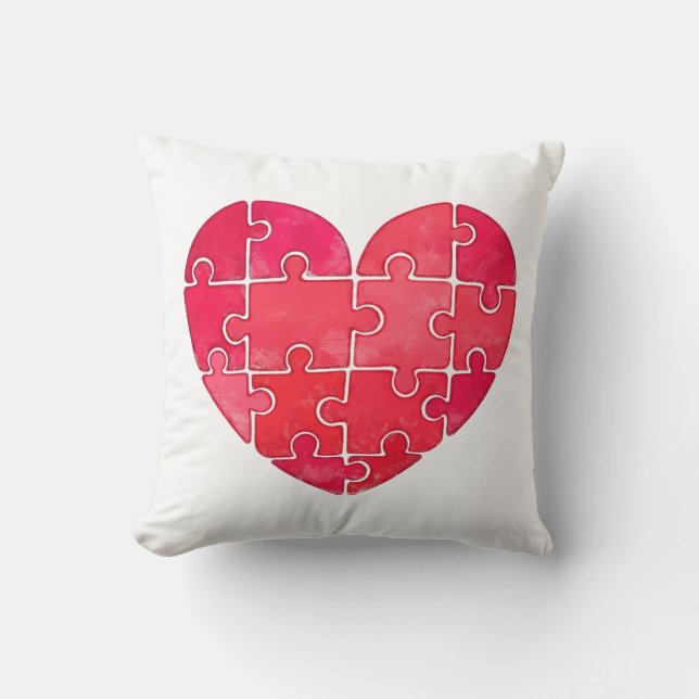 Love puzzle solved, red puzzle heart  cushion (Front)