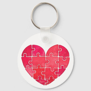 Love puzzle solved, red puzzle heart key ring