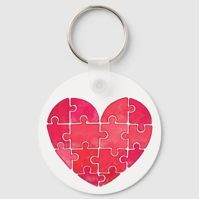 Love puzzle solved, red puzzle heart key ring (Front)