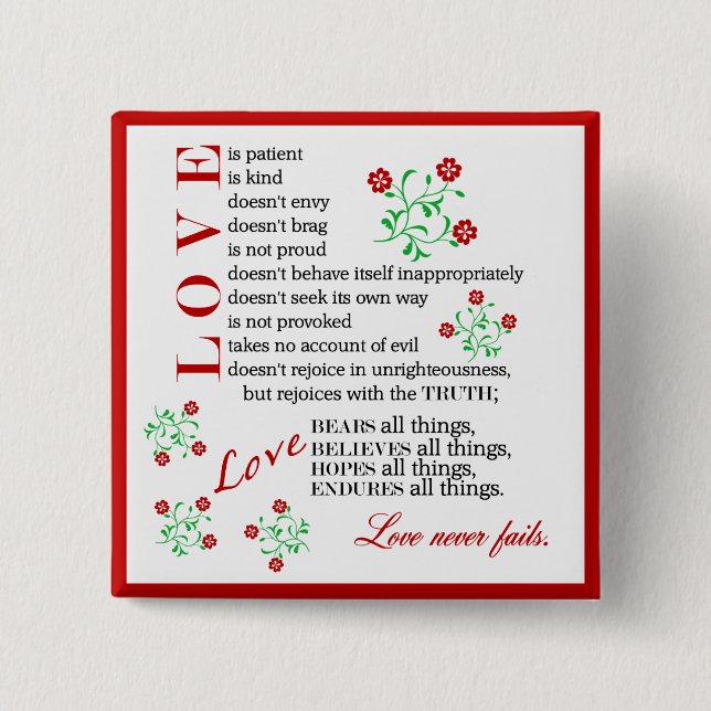 Love Quote | 1 Corinthians 13 4-8 15 Cm Square Badge (Front)