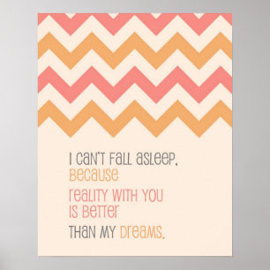 Love quote art print Chevron pattern coral