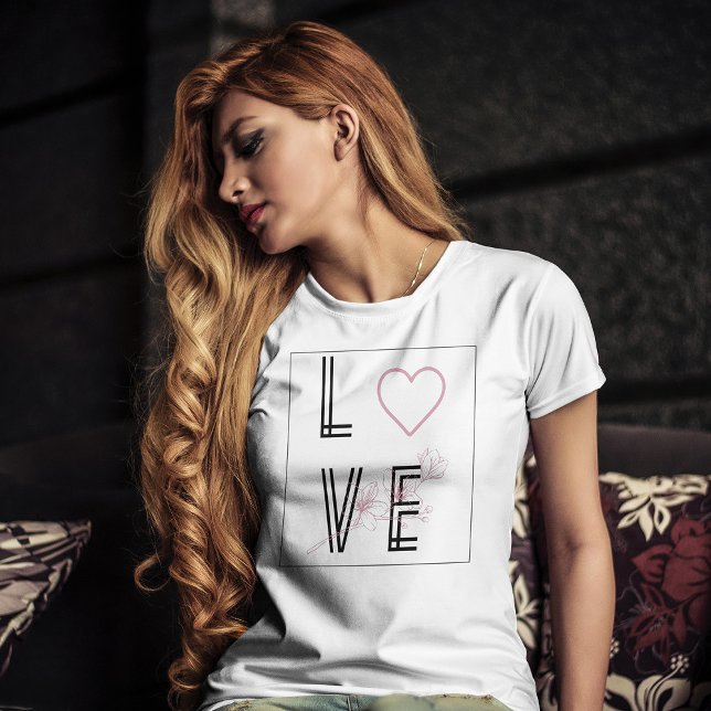 Love quote black typography and pink heart flower T-Shirt (Creator Uploaded)