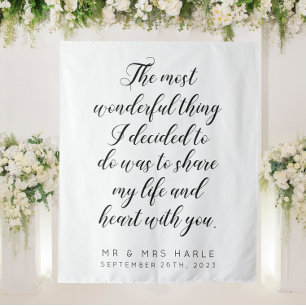 Love Quote Calligraphy Style Wedding Backdrop Tapestry