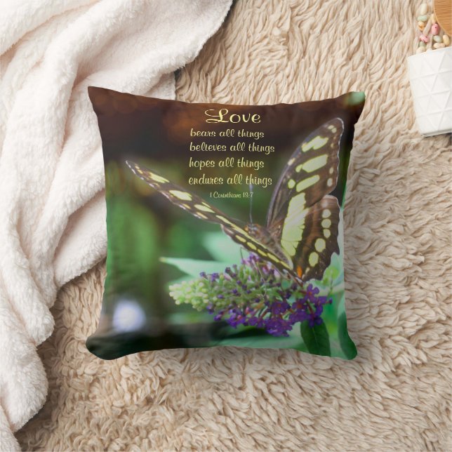 Love Quote Corinthians 13:7 Butterfly  Cushion (Blanket)