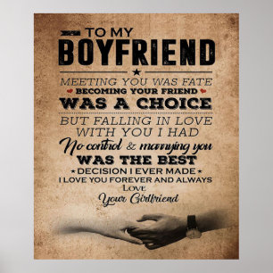 Love Quote For Boyfriend   Cute Boyfriend Gift Poster