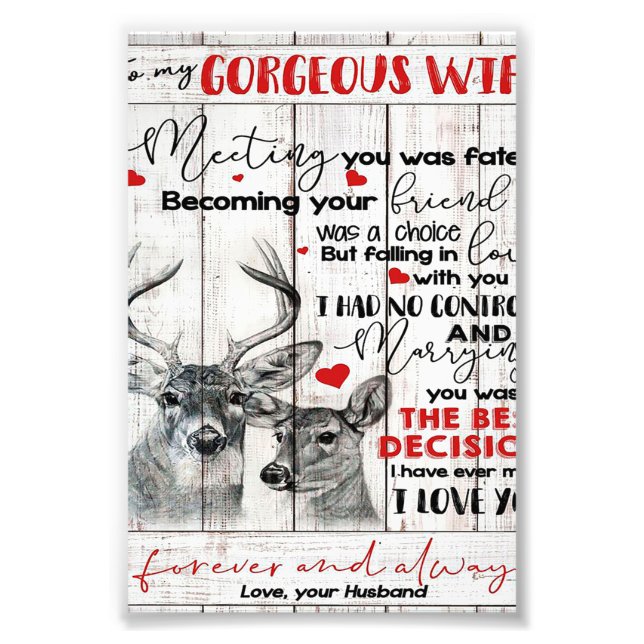 Love Quote For Wife Birthday, Wife Couple Wedding Photo Print (Front)