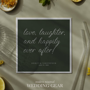 Love Quote Minimal Typographic Moss Green Cocktail Napkin