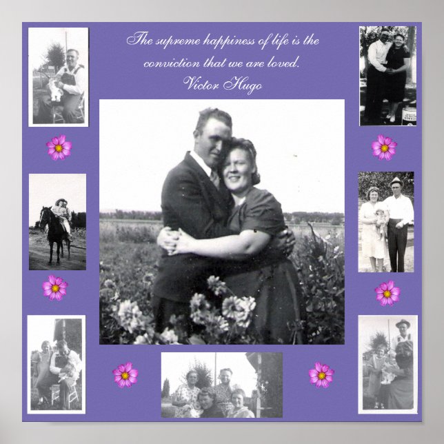 Love Quote Photo Framed with Photos Purple Pink Poster (Front)