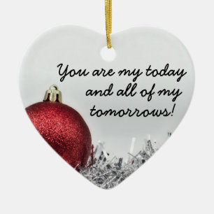 Love quote red glittery Christmas ball romantic Ce Ceramic Ornament