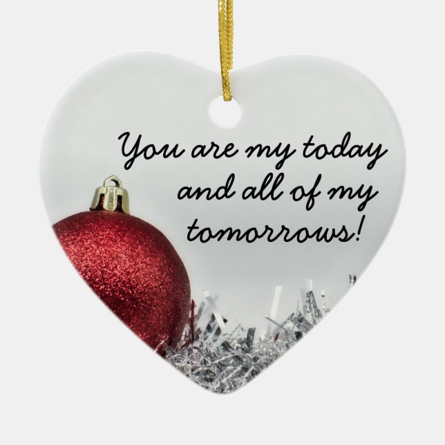 Love quote red glittery Christmas ball romantic Ce Ceramic Ornament (Front)