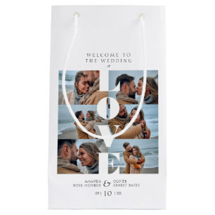 Love Quote White Collage Welcome Wedding 6 Photos Small Gift Bag