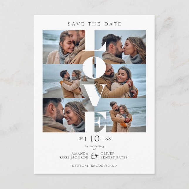 Love Quote White Trendy Collage Wedding 6 Photos Postcard (Front)