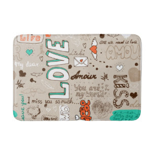 Love Quotes Doodle Pattern Bath Mat