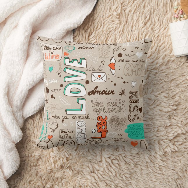 Love Quotes Doodle Pattern Cushion (Blanket)