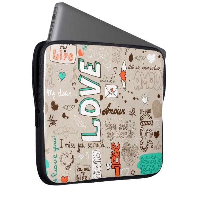 Love Quotes Doodle Pattern Laptop Sleeve (Front Right)