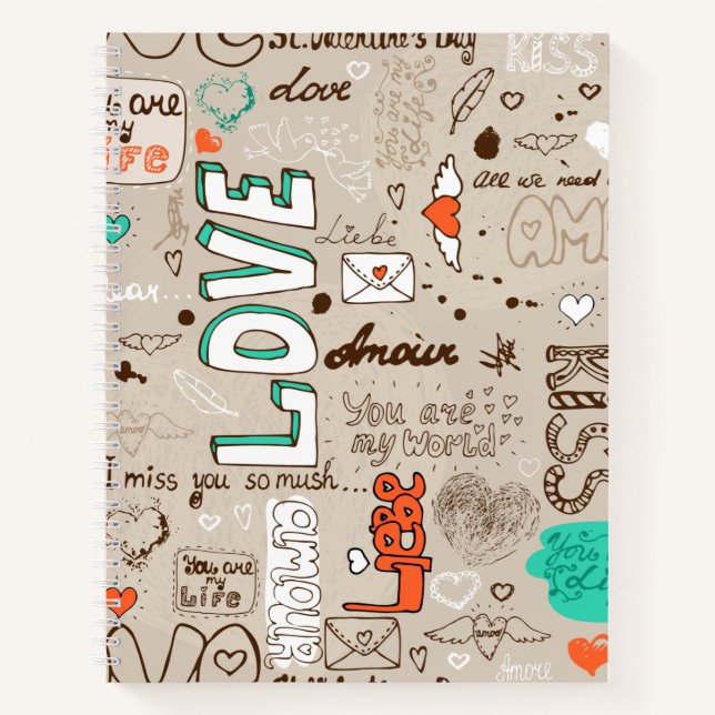Love Quotes Doodle Pattern Notebook (Front)