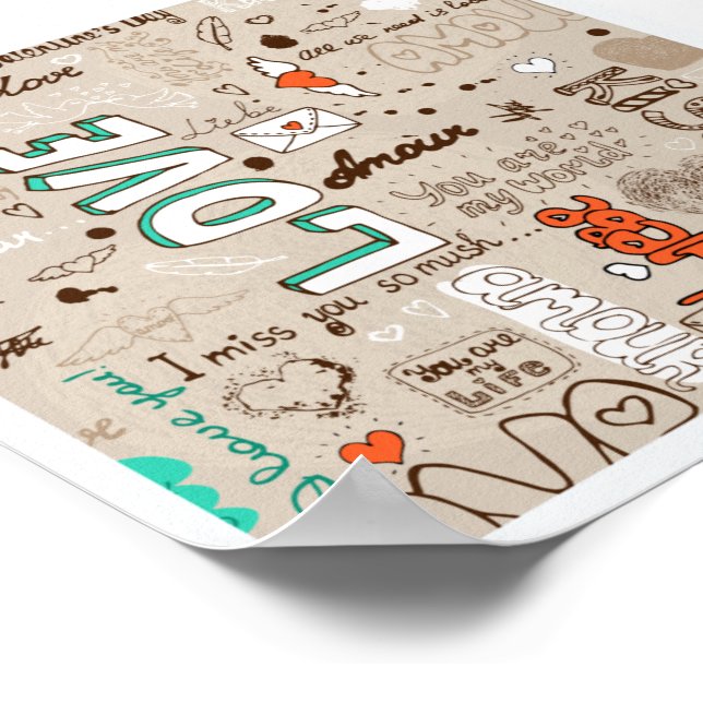 Love Quotes Doodle Pattern Poster (Corner)