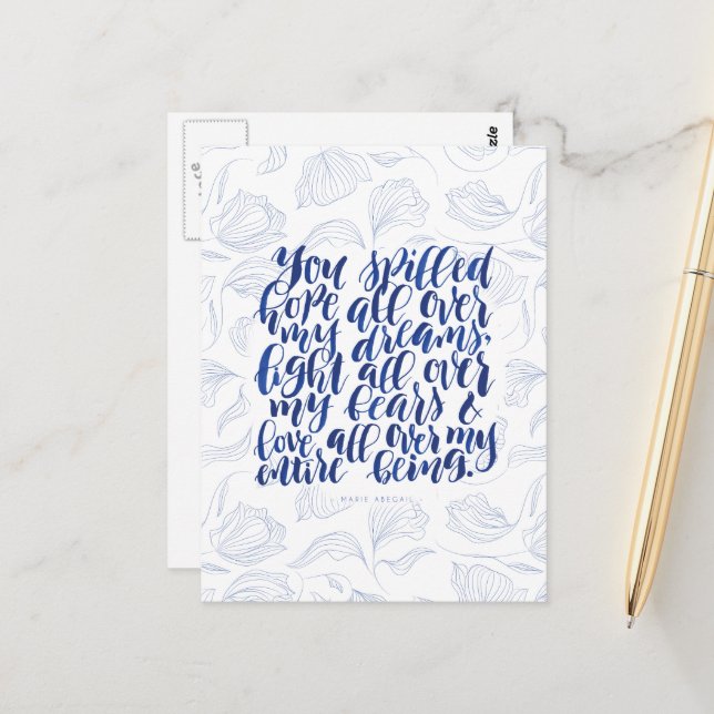 Love Quotes: You Spilled Hope All Over My Dreams Postcard (Front/Back In Situ)