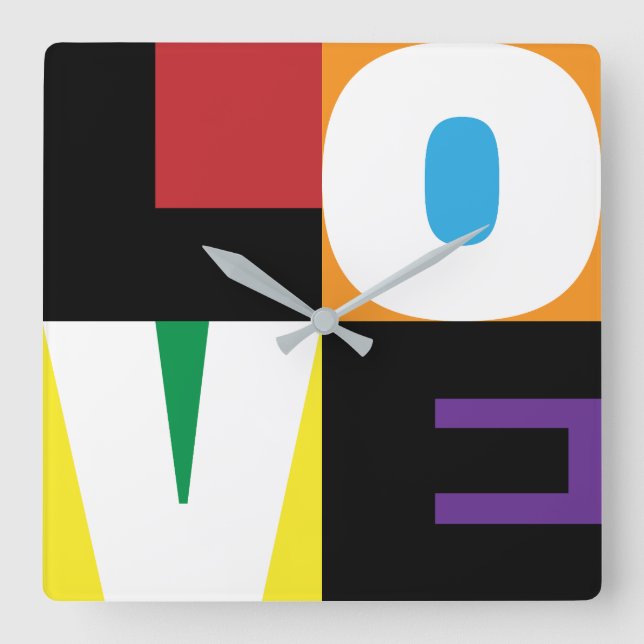 Love Rainbow Colours Clean-Cut Design Letter Art Square Wall Clock (Front)