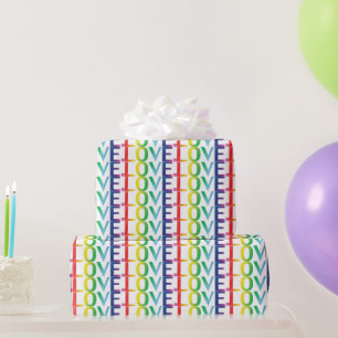 Love rainbow colours white pattern gay pride lgbt wrapping paper