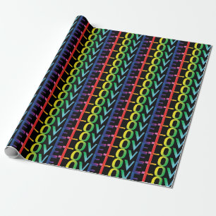 Love rainbow gradient black typography pattern wrapping paper