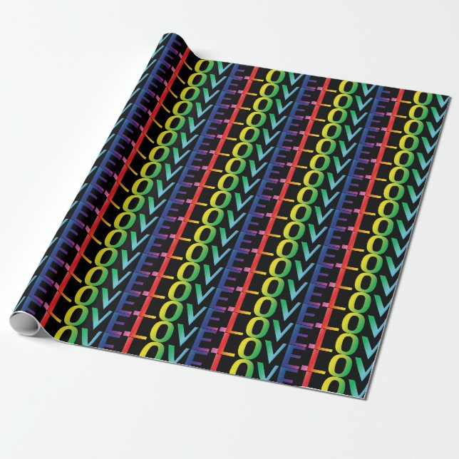 Love rainbow gradient black typography pattern wrapping paper (Unrolled)