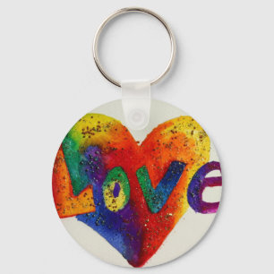 Love Rainbow Heart Art Word Painting Keychain