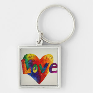 Love Rainbow Heart Art Word Painting Keychain