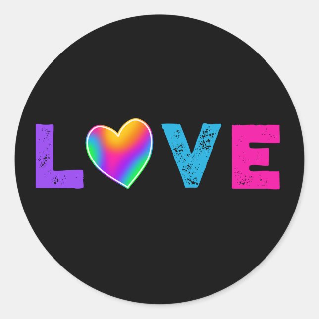 Love Rainbow Heart Classic Round Sticker (Front)